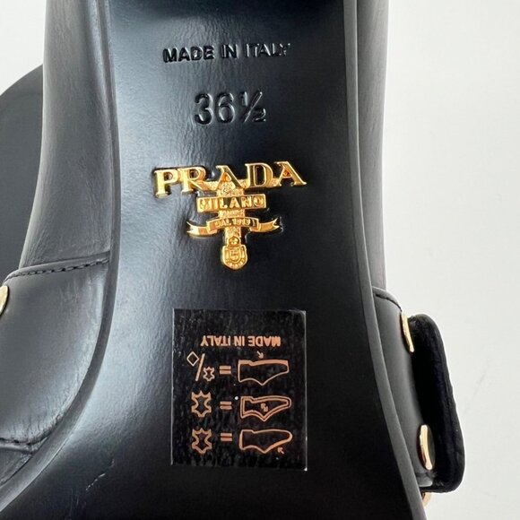 Prada Studded Spazzolato Stud Women Leather Loafers Pumps Size 36.5 - Picture 9 of 16